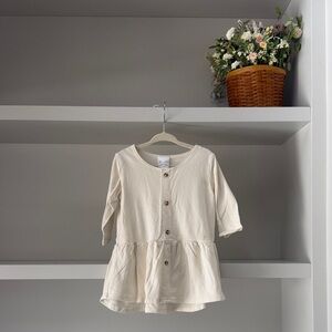 Kids Long Sleeve Button-Front Peplum Top - Cream